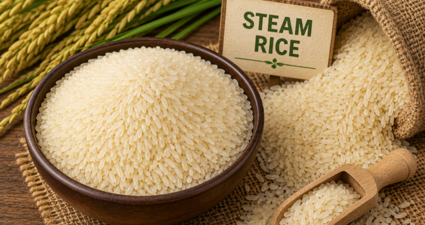 Premium steam rice processed to retain nutrition, freshness, and natural grain quality.