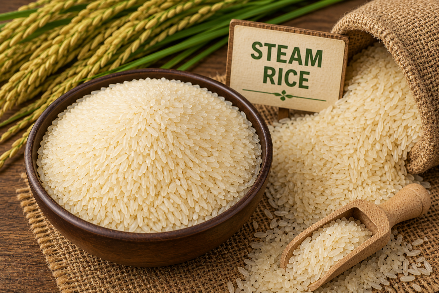 Premium steam rice processed to retain nutrition, freshness, and natural grain quality.