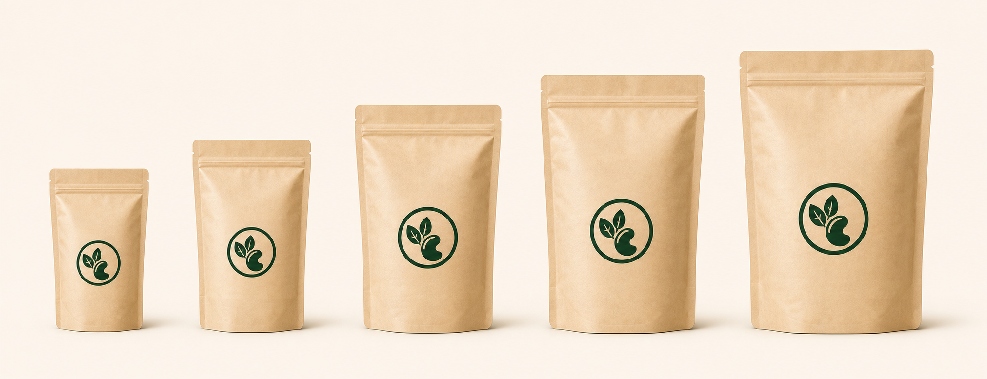 Cashew packaging pouches available in vacuum and bulk carton sizes